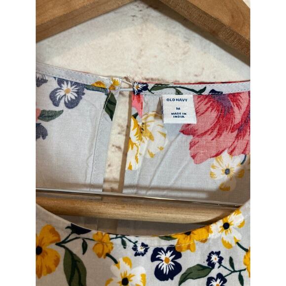 Old Navy Peasant Dress Womens Medium Gray Floral Bell Sleeve Lined Flowy Rayon - Picture 2 of 14